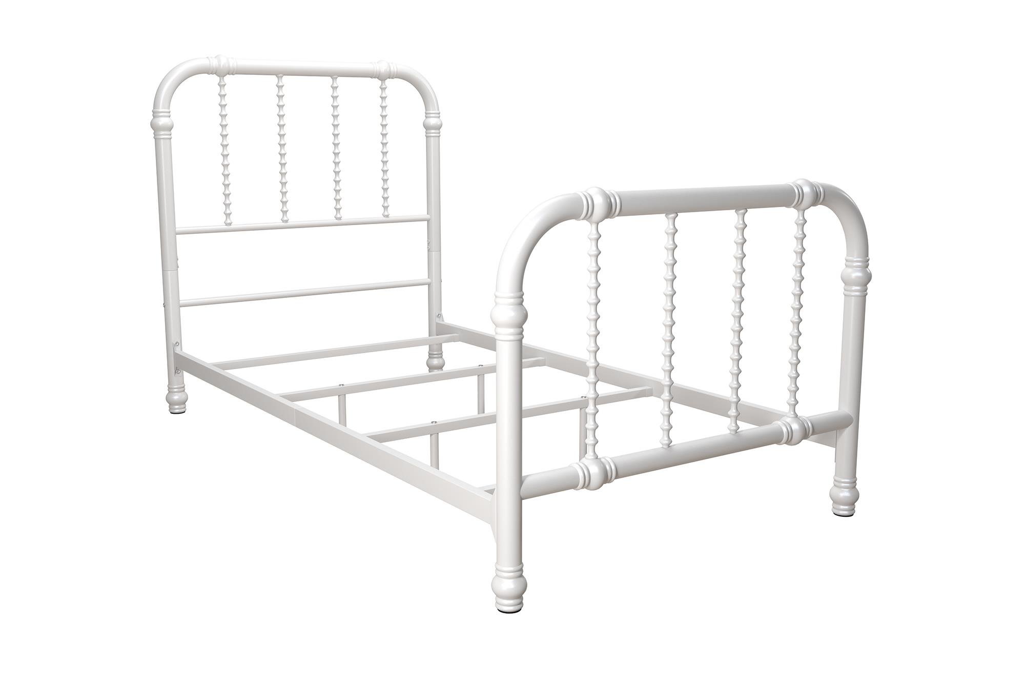 DHP Jenny Lind Metal Bed Frame in White with Elegant Scroll Headboard and Footboard, Twin size