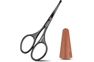 Lobodt 4.1inch round-headed stainless steel small scissors, suitable for trimming facial hair, nose hair, eyebrows, eyelashes, beards, personal care and salon beauty salons (black)