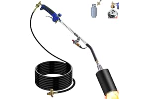 ROIKETU Propane Torch Weed Burner Kit, Weed Torch with 1lb Propane Cylinder Converter, Output 1,000,000 BTU,10FT Hose, Heavy Duty Blow Torch with Piezo Igniter, Flame Thrower for Weeds, Garden, Roof Asphalt