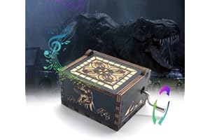 Bolunlun Jurassic music box, wooden hand-cranked music box, wooden toy for movie fans, gift for boyfriend and kids, perfect f