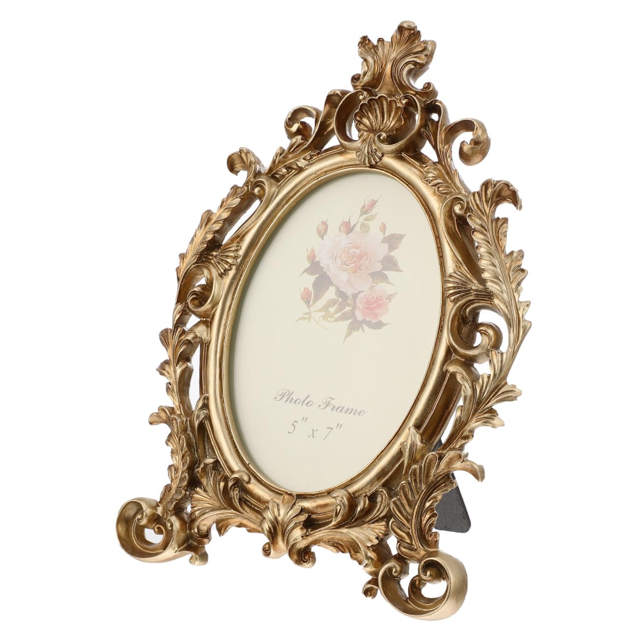 Retro Photo Frame Vintage Golden Flower Picture Frame Oval Antique Photo Frames Table Top Photo Display Decor 7 in for Home Office Diy Frame