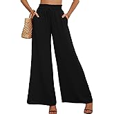 AusLook Women's Wide Leg Dress Pants with Pockets Lightweight High Waisted Adjustable Tie Knot Loose Lounge Trousers