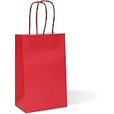 IN-JOOYAA 30 Pcs Small Size Kraft Paper Bags Gift Christmas Party Favor Bags with Handle(5 x 3.1 x 8.2 in, Red)