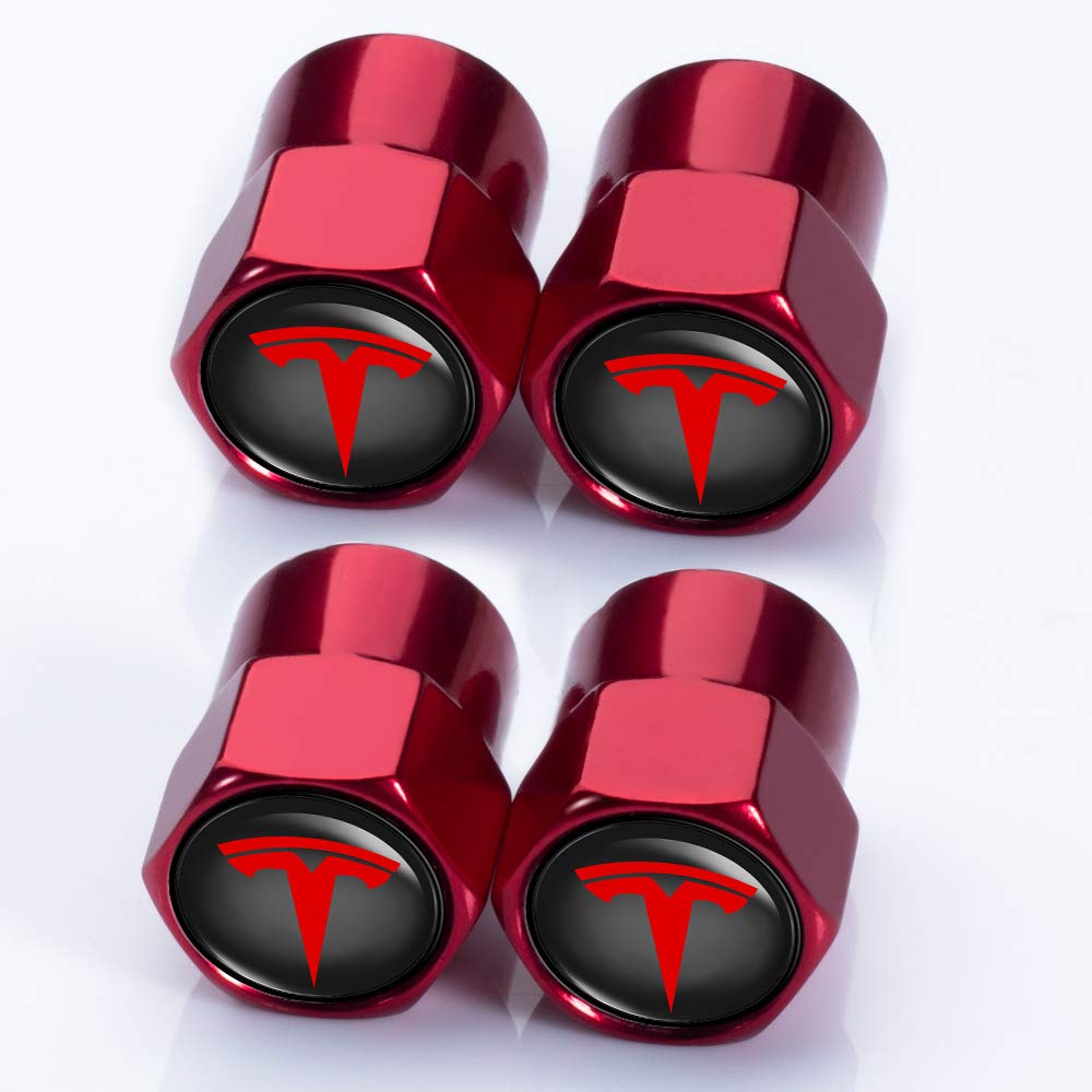 Photo 1 of Jazzshion 4 Pcs Metal Car Wheel Tire Valve Stem Caps Replacement for Tesla Logo Styling Decoration Accessories