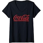 Womens Coca-Cola Distressed Cursive Logo V-Neck T-Shirt