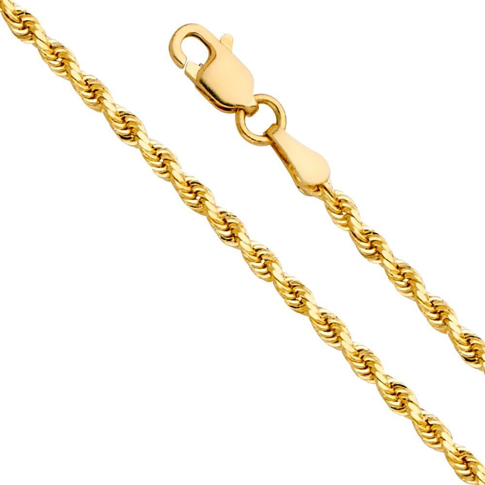 14KT GOLD HOLLOW ROPE CHAIN WITH LOBSTER LOCK ROPE CHAIN 16 INCHES LONG