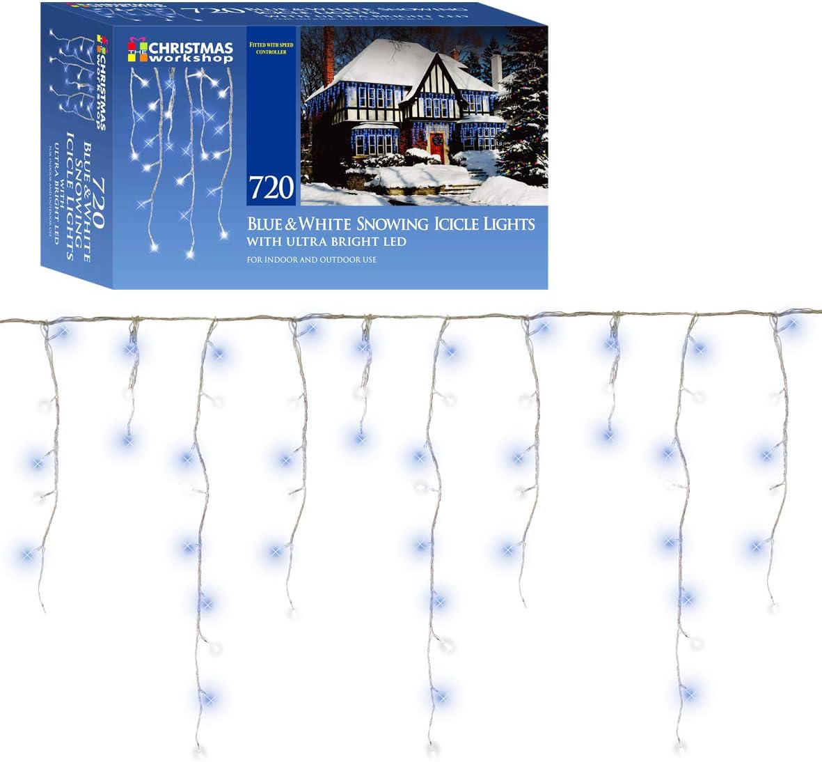 Christmas Workshop 720 LED Ultra Bright white, Brillant Blue snowing, Indoor and Outdoor, Icicle lights ~ Christmas, Weddings & Gardens ~ 87900