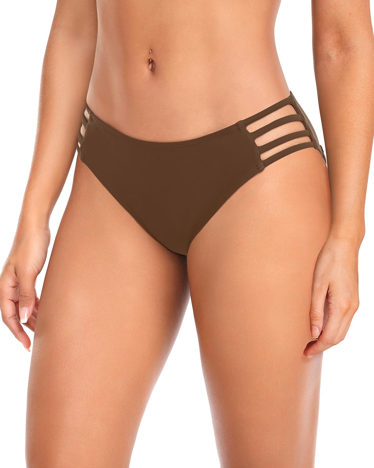 Photo 1 of Tempt Me Women Brown Strappy Bikini Bottom Full Coverage Bathing Suit Bottoms Swimsuit Bottom M