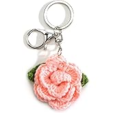 MUCOOS Crochet Flower Keychain Unique Rose Keycharm Handmade Floral Keyring Craft Gift for Women Artisan Accessory