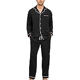 Veseacky Mens 100% Cotton Pajamas Set Long Sleeve Sleepwear Button Down Pjs Loungewear with Pockets