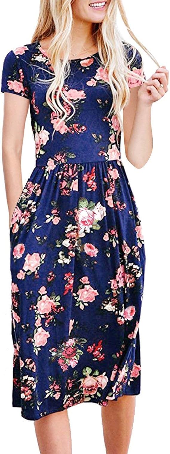 Women's A Line Dress Short Sleeve Round Neck Floral Comfortable Sizes