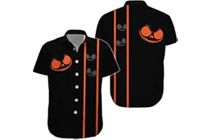 34HD Nightmare Before Movie Hawaiian Shirt, Skeleton Button Down Shirt Short Sleeve Unisex, Halloween Costumes