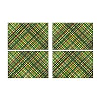 Menedo 4 Place Mats Stain Resistant Green Plaid Tartan Abstract Table Mats Table Coffee Table Cloth Placemats Women Square Bar Placemats Kitchen 12" X 18" 4 Pcs