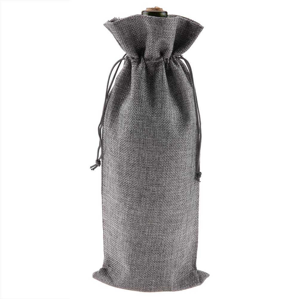 Zerodis Wine Drawstring Bag, 12pcs Simple Linen Fabric Wine Bottle Gift Bags Champagne Decorative Cover for Travel Wedding Birthday Celebration Party(Gray)
