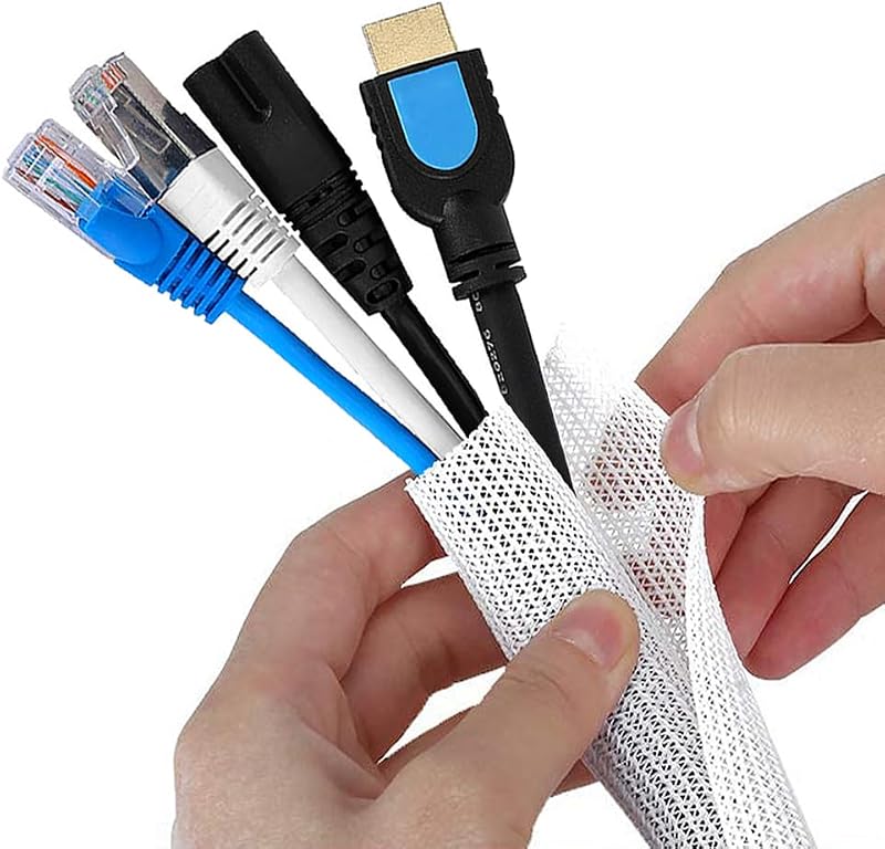 Shakeel 1/2" 10Ft White Cable Tidy Sleeve USB Computer Wire Management Cord