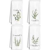 HSIASHENG Sage Green Plant Botanical Hand Towels, Relax Soak Unwind Breathe Green Floral Hand Tea Towel for Spa Gym Bathroom Restroom, 16x24 Inch Set of 4