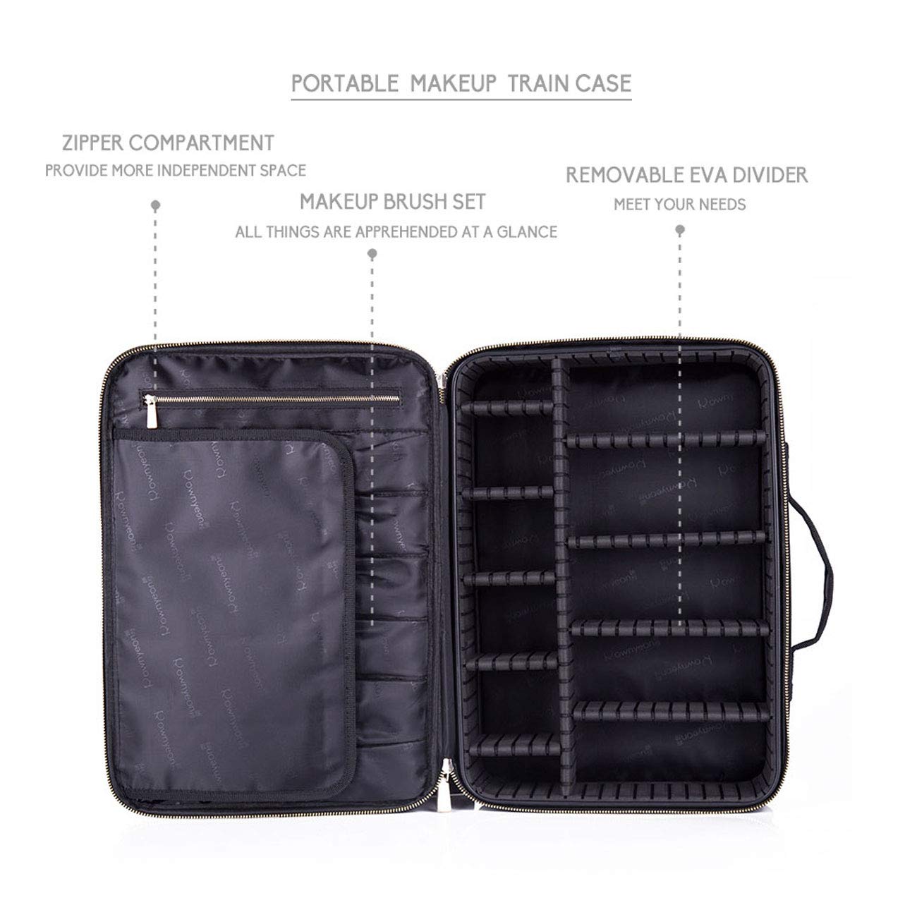 ROWNYEON Travel Makeup Bag Cosmetic Makeup Train Case Artist Makeup Organizer Professional Portable Storage Bag for Women Girl Waterproof EVA Adjustable Dividers 16.1" Large Black : Beauty