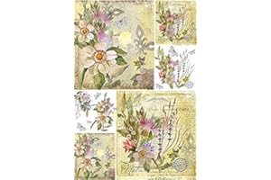 EUROPEAN EXCELLENCY Rice Paper for Decoupage A4 Floral Decoupage Paper Vintage (Floral Spring Postcard - 2 Sheets)
