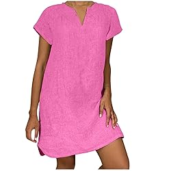 Women's Summer Cotton Linen Dress Loose V-Neck