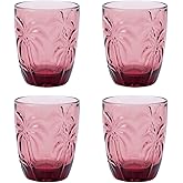 M&N HOME Colored Whiskey Glasses, Set of 4 Colorful Drinking Glasses, 9 Oz Coconut Cups, Glass Tumblers, Glass Cups for Water and Juice, Tiki Cups, Tropical Themed Glassware Set - PURPLE SET