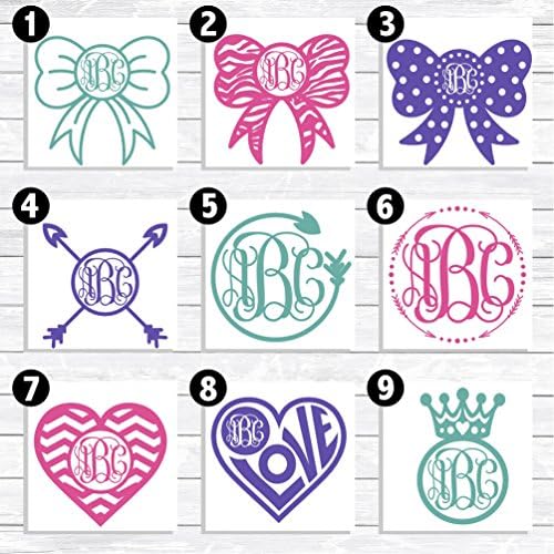 Bow Heart and Arrow Monogram Decal for Cars, Cell Phone, iPhone, Notebooks, Walls, and more!