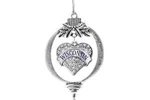 Inspired Silver - Wisconsin Charm Ornament - Silver Pave Heart Charm Holiday Ornaments with Cubic Zirconia Jewelry