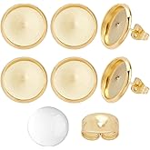 Beebeecraft 1 Box 40 Sets Cabochon Setting Posts and 40Pcs Cabochons 18K Gold Plated Stainless Steel Round Blank Stud Earring Bezel with Ear Nuts Findings for Jewelry Making Finding DIY Crafts