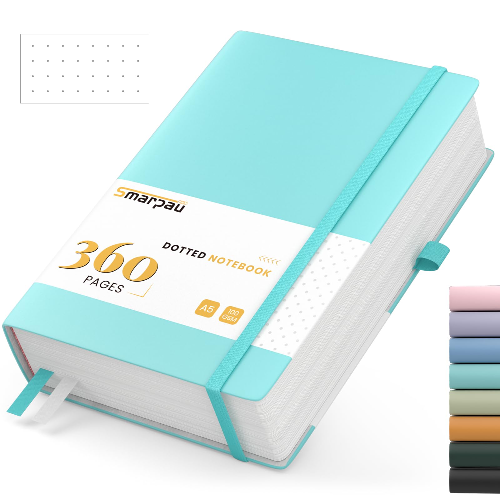 Smarpau A5 Bullet Dotted Journal, Thick Journal Notebook 360 Pages 100GSM Paper for Writing, Softcover Leather Notebook for Women Men Work School Office Travel- 14.5 x 21cm, Lake Blue