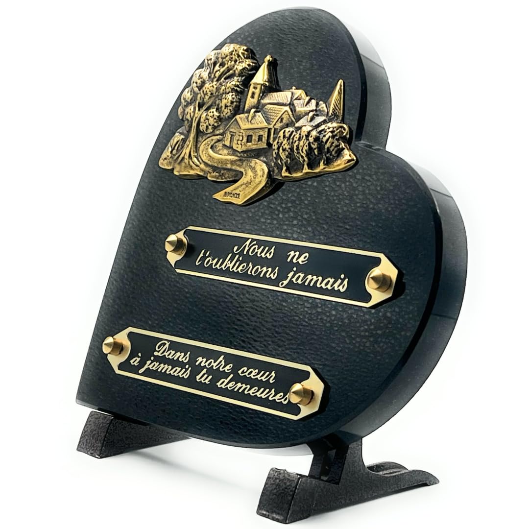 Heart Memorial Plaque | Plaque+Gravestone | Memorial Plaque | Granite Grave Plaque | Grave Decoration (BLACK)