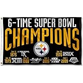 Pittsburgh Steelers 6X and 6 Time Super Bowl Champions Flag Outdoor Indoor 3x5 Foot Banner