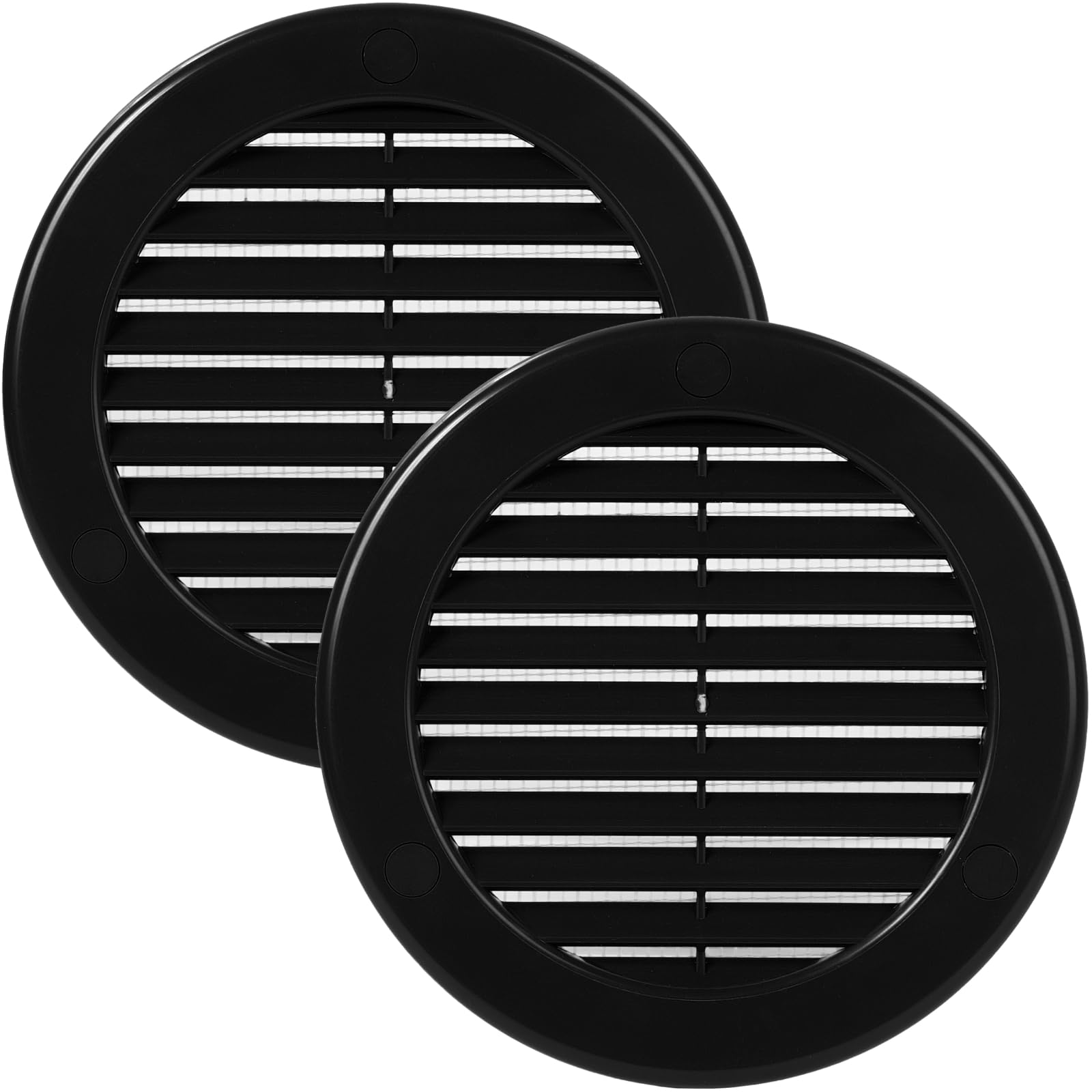 Vent Systems 100 mm / 4" Inch (Opening Dimensions) - Pack of 2 - Black Soffit Vent Cover - Plastic Round Air Vent Grille - Built-in Mesh Screen - HVAC Register Louver for Bathroom, Home, Kitchen