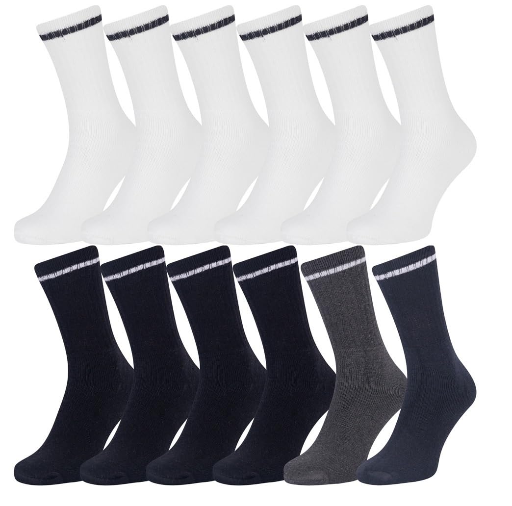 Iron Mountain Men's Sports Socks 12 Pack – Soft Touch Cotton Blend Crew Socks, Breathable Multipack Training & Everyday Socks (One Size, UK 6-11 & EU 40-46)