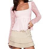 Women Lace Long Sleeve Going Out Tops Square Neck Y2k Flowy Ruffle Babydoll Shirt