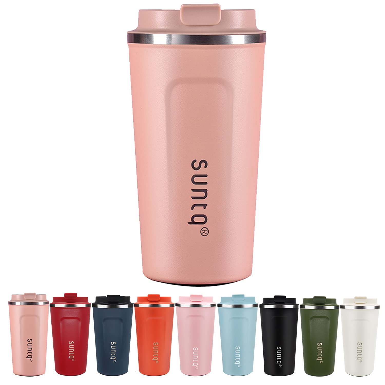 SUNTQ Reusable Coffee Cups Travel - Coffee Travel Mug with Leakproof Lid Stainless Steel Coffee Travel Cup (Light Pink, 18oz/510ml)