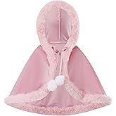 Kavousa Toddler Girls Boys Christmas Costume Cape Deluxe Velvet Santa Cloak Hooded Poncho with Fur Trim for Cosplay Events