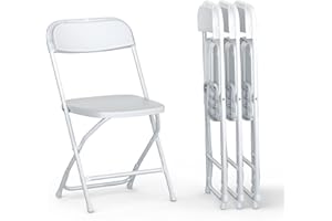 OUR MODERN SPACE 4 PACK White Foldable Plastic Chair | Folding & Stackable | 350 lbs Capacity Steel Frame Seats for Indoor Outdoor | Commercial Use Events Wedding Party Events Bulk Picnic Kitchen Dining