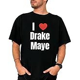 Letter I Heart Drake Maye Text Graphic Tees T-Shirt Soft Trendy Casual Cotton Tops Short Sleeve Round Neck Black S-5XL