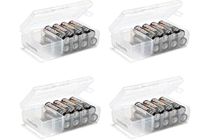 tooefft Set of 4 Battery boxes - Two AA and Two AAA Battery Storage Box Battery Storage Case organizer Battery Holder Clear (