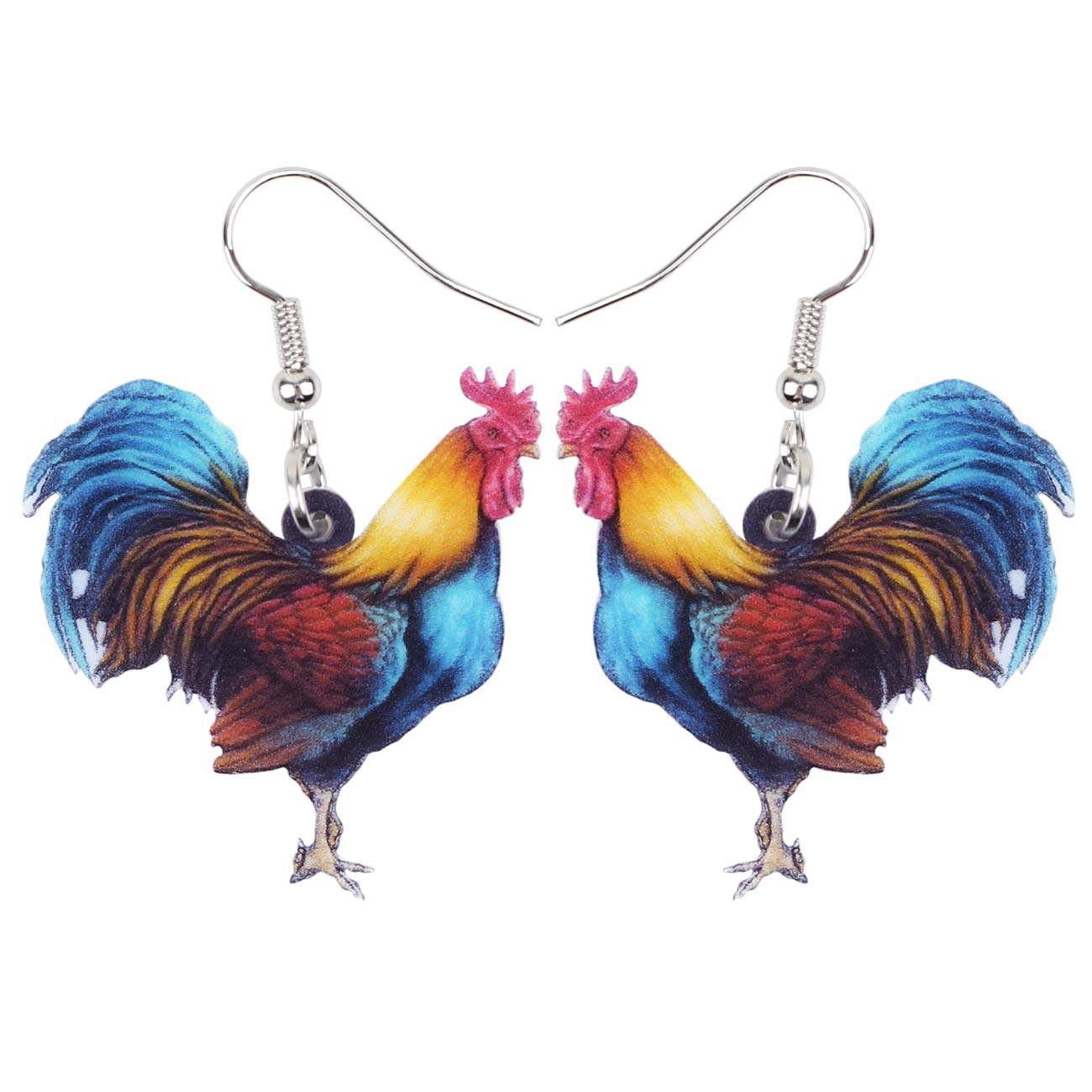 Acrylic Drop Rooster Chicken Earrings Funny Design Lovely Gift For Girl Women By The Bonsny (Blue)
