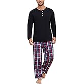 Vulcanodon Mens Pajama Set Long Sleeve, Pajamas Made from Bamboo Pulp Viscose and Cotton Lightweight PJS for Men