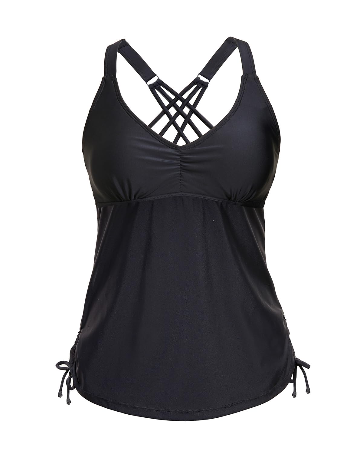 Photo 1 of Tempt Me Women Black Tankini Top Only V Neck Swim Tops Tummy Control Bathing Suit Top No Bottom XXL