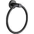 Pynsseu Matte Black Towel Ring for Bathroom 1 Pack, Kitchen Bath Towel Holder Hangers Wall Mount Heavy Duty Storage Stainless