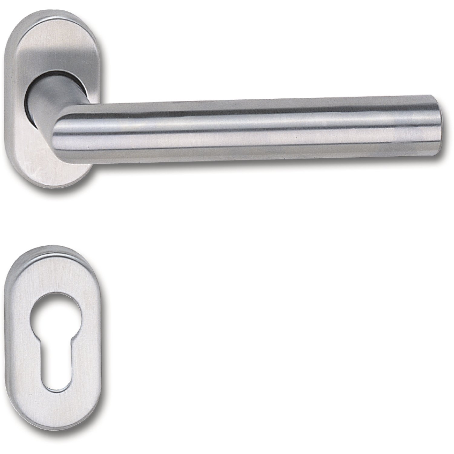 Marchesi Riga Stainless Steel Handle Set on Oval Rosette | Tube Frame | 1 Set | Stainless Steel | Stainless Steel