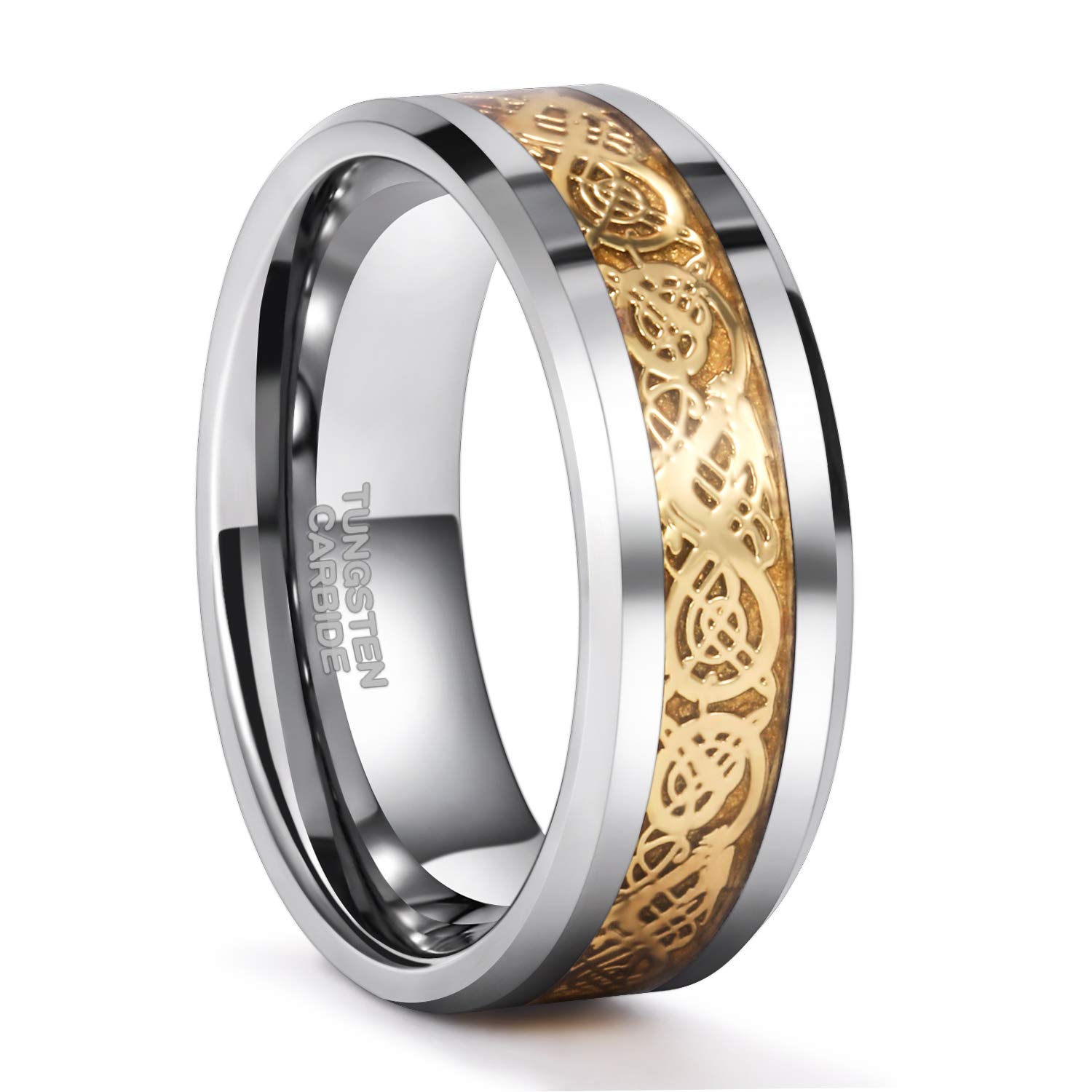 Frank S.Burton 8 mm Tungsten Carbide Ring Gold Celtic Dragon Boder Band de boda Polised Comfort Fit Fit