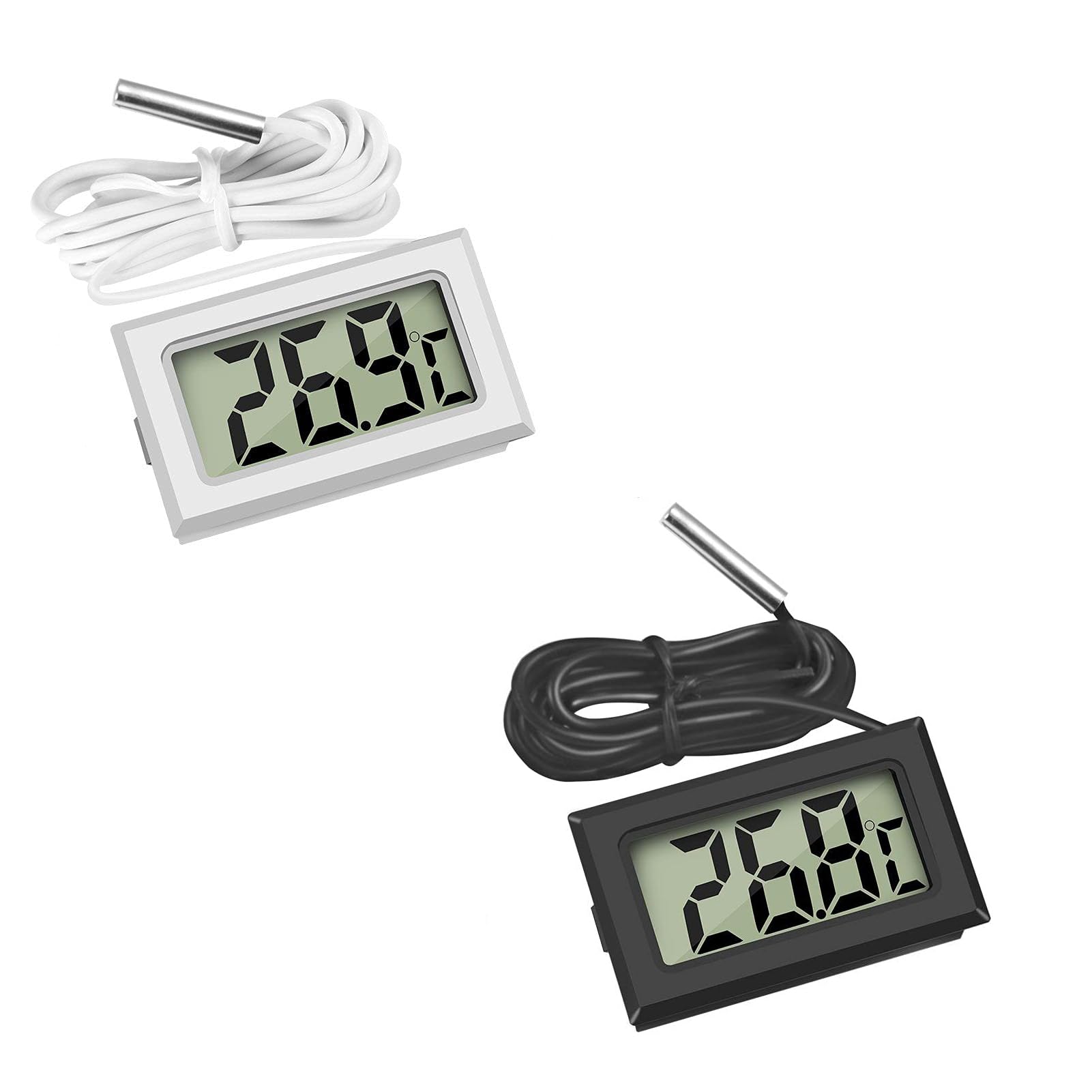 zalati Thermometer 2pcs Digital LCD Embedded Thermometer with External Case for Reptile Incubator Aquarium Poultry – 1pcs Black & 1pcs White