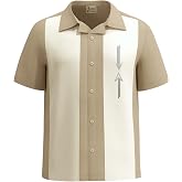 Lucky Paradise Mens Camp Shirt, Vintage Cuban Style Bowling Shirt Curacao ~ Guayabera Dress Shirt Style