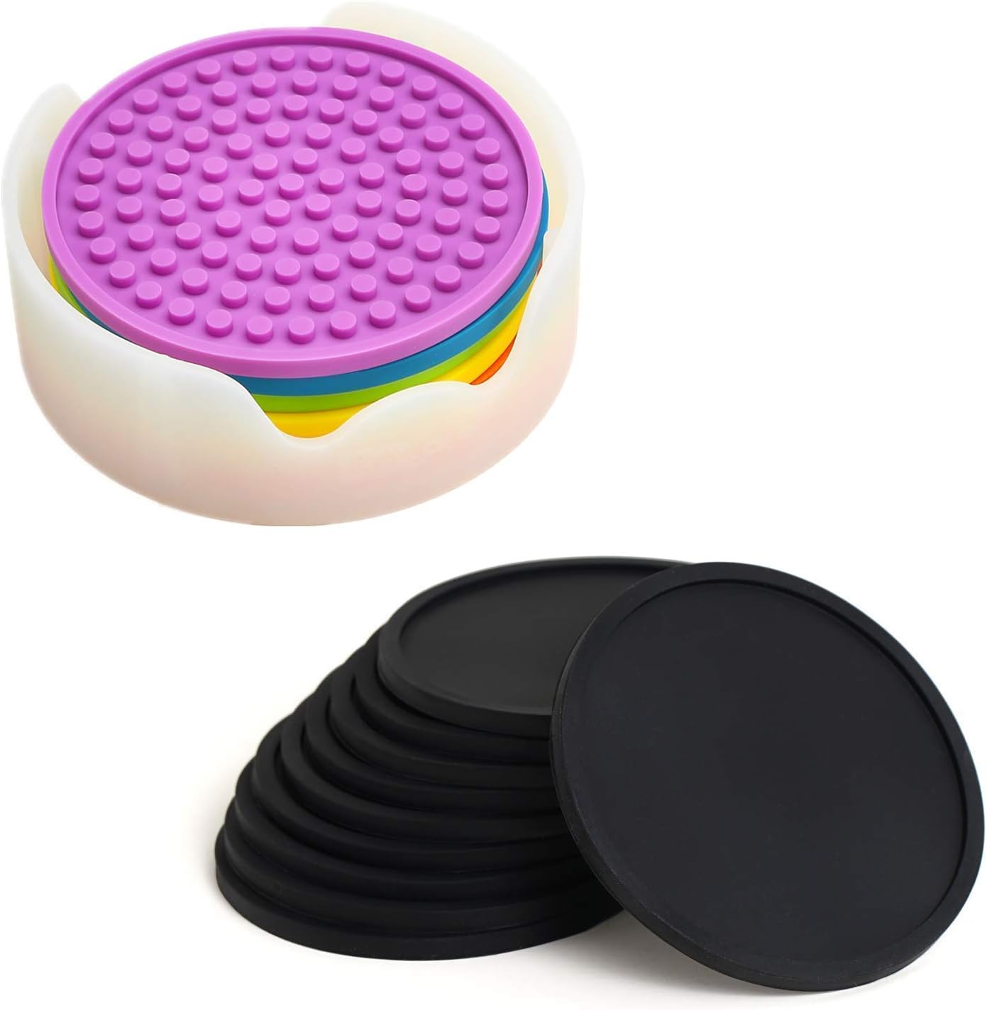 Cup Coasters Premium Bundle 10 Pack Flat Coaster Set Black, Plus 6 Pieces Drink