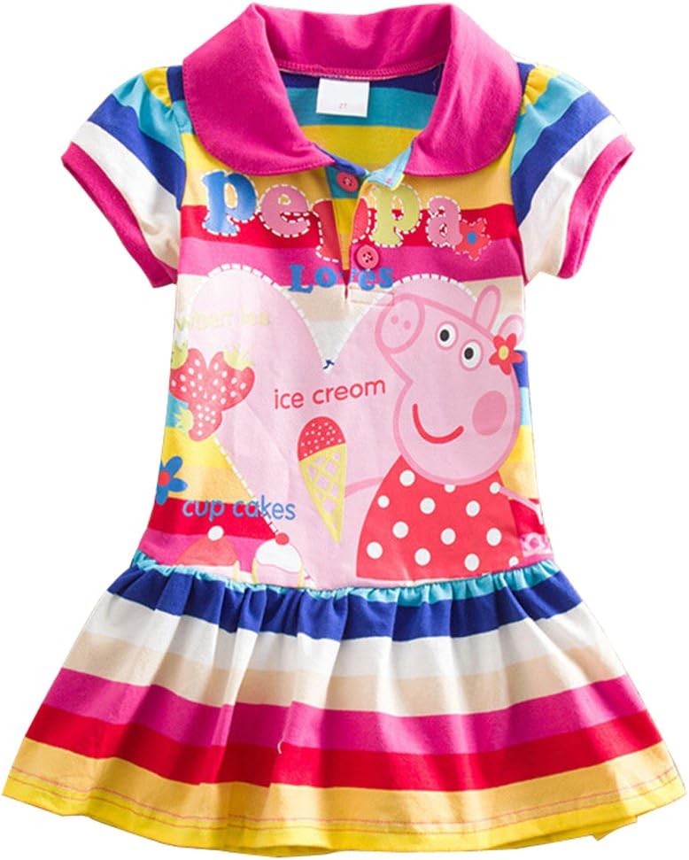Little Girls Summer Lapel Rainbow Color Dress