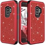 Galaxy S9 Plus Protective Case,Auker Heavy Duty Dual Layer Bling Glitter Shockproof [Hard PC+Soft Silicon] Military Grade Full Body Drop Protection Sparkly Case for Women Samsung S9 Plus (Red)