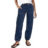 Flamingals Women's Straight Leg Pants Mid Rise Casual Drawstring Button-Fly Seam Front Stretch Pants for Women with Pockets
